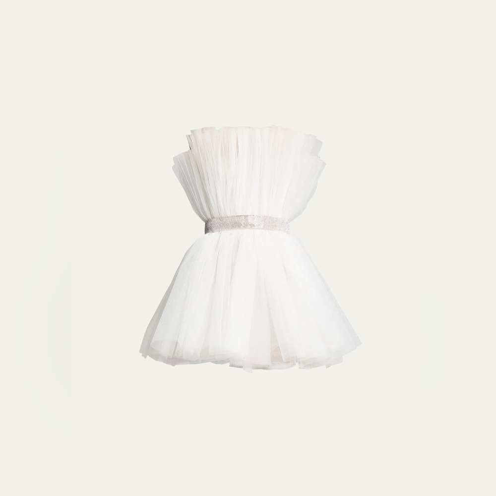 Bronx & Banco White Anna Tulle Embellished Strapless Mini Dress XS